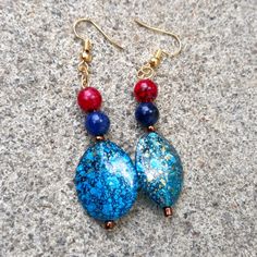 Bohemian Style Dangle/Bead Earrings Multi Color: Blue/ Burgundy/ Gold Lightweight/ Suitable For Any Occasion 18 K Gold Plated/ Nickel Free Ear Hooks Approx. 2in. Drop Handcrafted With Love By Monique. Bohemian Blue Beaded Earrings With Natural Stones, Blue Beaded Earrings With Natural Stones, Blue Earrings With Colorful Czech Glass Beads, Dangle Bead Earrings, Monogram Earrings, Crown Earrings, Betsey Johnson Earrings, Butterfly Earrings Stud, Yellow Earrings