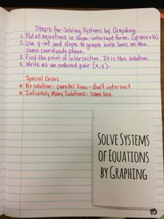 an open notebook with writing on it that says solve systems of equations by graphing