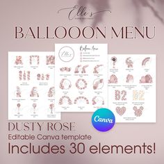 the dusty rose bundle includes 30 elements for balloon menus, and an image of balloons