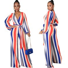 New Striped Print V-neck Sexy Long Sleeve Women Office Elegant Lace Up One Piece Jumpsuits Multicolor V-neck Jumpsuit For Night Out, Chic Multicolor V-neck Jumpsuits And Rompers, Chic Multicolor V-neck Jumpsuit And Romper, Striped Jumpsuits And Rompers For Party, Multicolor Long Sleeve Jumpsuits And Rompers For Night Out, Multicolor Long Sleeve Jumpsuit For Night Out, Spring Multicolor V-neck Bodysuit, Striped Fitted V-neck Jumpsuit, Striped Fitted V-neck Jumpsuits And Rompers