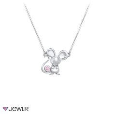 Lovable and cute, this precious mouse charm necklace is the perfect gift for any occasion! Personalize this necklace with a 2mm genuine or simulated birthstone or favorite gemstone color. Handcrafted in sterling silver, white, yellow, or rose gold with a choice of chain lengths.

We understand that children's skin is delicate, and to reduce the chance of a reaction, we only use quality materials for our kids' jewelry collection.

For safety, all children aged 0–3 years must be supervised by an a Rose Gold Sterling Silver May Birthstone Necklace, Rose Gold Sterling Silver Birthstone Necklace For Birthday, Rose Gold Sterling Silver Birthstone Necklace, Pink Charm Necklace With Adjustable Chain For Mother's Day, Pink Sterling Silver Personalized Charm Necklace, Helo Kity, Personalized Pink Kawaii Necklace, Cute Silver Hello Kitty Necklace, Kids Jewellery