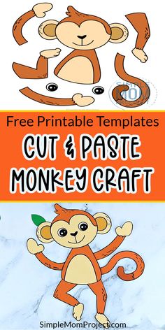 Bring the excitement of the jungle to your home with this fun cut and paste monkey craft. This easy diy toddler printable activity is a favorite in our household! So if your little one is creating a beautiful jungle animal display - this cut and paste monkey craft is the ideal addition to their collection. Grab your free printable Monkey Craft here today! Monkey Crafts For Kids, Paper Monkey, Octopus Character, Crocodile Craft