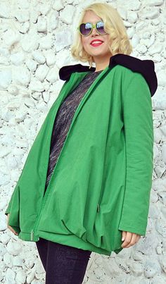 Green waterproof jacket made of taffeta and a knitted acrylic hoodie, perfect for spring. This wadded jacket is very comfortable and loose, being easy and fun to wear in rainy days or even sunny, yet chilly days of spring. We also have this design on black: https://www.etsy.com/listing/268552128/black-waterproof-jacket-casual-black Care instructions: Wash at 30 degrees The model in the picture is size S. Can be made in ALL SIZES. If you have any other specific requirements, do not hesitate to co Plain Coats, Large Hoodie, Black Hood, Green Hoodie, Waterproof Jacket, Exclusive Fashion, Casual Black, Womens Jackets, Independent Designers Fashion