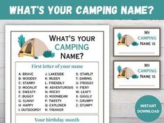 what's your camping name? printables for campers and their families