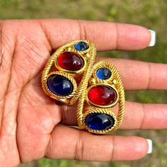 Heavy Statement Designer Clip On Earrings With Glass Cabochon Stones, Signed. Excellent Vintage Condition. Rare Find. Just Need To Add A Ear Cushion To One. Carlisle, Earrings Color, Jewelry Vintage, Red Gold, Clip On, Clip On Earrings, Vintage Jewelry, Jewelry Earrings, Women Jewelry