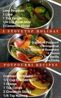 the recipe for this holiday meal is shown in three different dishes, including oranges and cranberries