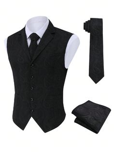 [Mens Suit Vests] Business vest is designed with fashion paisley pattern, V-neck, 5-buttons closure and 1 real front pocket, 2 real side pockets. Suit Vest The back adjustable Waistcoat offers a more accurate fit, makes you stand out in the crowdand.

[High Quanlity] This Men's dress vests with high quanlity soft fabric, lightweight and smooth. Suit Vest Excellent craftmanship, no fading, no distortion, anti-wrinkle, elastic resistant washing and durability are high quality, smooth, is not easy Business Suit And Tie Accessories With Paisley Print, Fitted Paisley Print Suit And Tie Accessories For Wedding, Elegant Black Suits With Ties, Elegant Black Suit With Ties, Fitted Business Sets With Ties, Fitted Black Suits With Ties, Black Fitted Suits With Ties, Paisley Suit, Mens Dress Vests