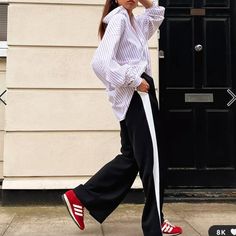 High Rise Drawstring Waistband Contrast Panels Relaxed Fit Pants With Stripes On Side Outfit, Black Pants With White Stripe Outfit, Sweatpants Outfits, Animal Print Pants, Black Yoga Pants, Red Romper, Black Wide Leg Pants, Stripe Outfits, Black Sweatpants