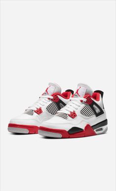 Nike Air Jordan 4 Retro "Fire Red" Style DC7770-160 Colorway WHITE/BLACK-TECH GREY-FIRE RED Jordan 4 Retro Fire Red, Jordan 4 White, Nike Air Jordan 4 Retro, Red Jordans, Nike Shoes (men), Nike Air Jordan 4, Black Jordans