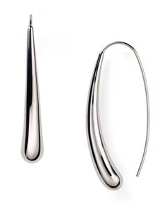 Sterling Silver Long Teardrop Earrings - 100% Exclusive Modern Drop Earrings For Pierced Ears, Modern Pierced Drop Teardrop Earrings, Contemporary Teardrop Earrings With Polished Finish, Modern Pierced Drop Earrings For Formal Occasions, Modern Teardrop Earrings With Ear Wire For Formal Occasions, Modern Teardrop Earrings With Ear Wire For Formal Events, Modern Linear Drop Earrings, Modern Formal Dangle Drop Earrings, Sterling Silver Drop Earrings