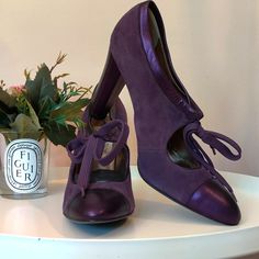 Gorgeous Purple Suede Color With Beautiful Lace Tie-Up. These Have A Great Retro/Vintage Look That Would Look Fabulous With Or Without Socks. They're Brand New, Never Worn And Come With The Dust Bag. Vintage Block Heel Heels For Fall, Vintage Block Heels For Fall, Retro Evening Heels For Fall, Vintage Block Heel Shoes With Leather Sole, Vintage Heels With Block Heel And Leather Sole, Vintage Evening Heels For Fall, Vintage Closed Toe Heels For Fall, Vintage Medium Width Heels For Fall, Vintage Almond Toe Heels For Fall