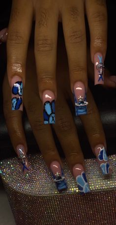 Kaws Blue, Sweet 16 Nails, Acrylic Nail Set, Hard Nails, Girly Acrylic Nails, Cute Acrylic Nail Designs