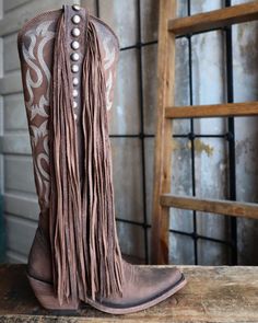 Description Jazz up your country western boot collection with Miss Jessica! Designed by Liberty Black, she features the most versatile light tan distressed leather, beautiful stitch patterns, fun flowing fringe, and silver stud details. The tall and sleek silhouette along with the movement of the fringe will bring personality to any outfit. Jessica is bold and confident, and you will be too - in these cute cowgirl boots! Measurements: Shaft Height - 17" Heel Height - 2" Toe - Round Pointed Stand Tall Cowgirl Boots, Cute Cowgirl Boots, Fringe Cowboy Boots, Cute Cowgirl, Jessica Brown, Boot Collection, Diy Clothes And Shoes, 3 Shoes, Southwest Style