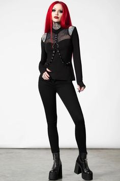 Pogo Long Sleeve Top | Killstar Edgy Fishnet Top For Alternative Fashion, Edgy Fishnet Tops For Club, Edgy Mesh Top For Club, Punk Style Mesh Top For Clubbing, Fitted Gothic Mesh Top, Stretch Fishnet Punk Tops, Punk Fishnet Mesh Tops, Alternative Fashion Fishnet Mesh Top, Punk Mesh Fishnet Tops