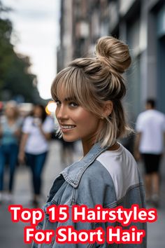 My Short Hair, My Way: TOP 15 hairstyles for short hair - beauticiandaily.com Simple Bun Hairstyle, Bun Hairstyles For Short Hair, Easy Mom Hairstyles, 15 Hairstyles, Simple Bun, Shorts Hairstyles, Beach Hairstyles For Short Hair, Braiding Your Own Hair, Easy Bun