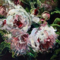 an oil painting of pink and white flowers