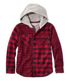 Our hooded shirt combines the best of both worlds: warm, breathable fleece and soft, yet rugged, flannel. Relaxed. 100% Portuguese cotton flannel. Lined with 100% polyester fleece. Machine wash and dry. Premium Portuguese flannel shell gets softer with every wash. Ideal for layering or as a light jacket. Two chest pockets and two side pockets hold essentials. Fleece hood for extra warmth when he needs it. Imported. | Kids' Fleece-Lined Flannel Shirt, Hooded Plaid Plaid Flannel Shirt For Winter Outdoor Activities, Plaid Flannel Shirt For Outdoor Winter Activities, Plaid Flannel Shirt For Winter Outdoor, Plaid Flannel Shirt For Winter, Plaid Hoodie For Winter Outdoor Activities, Casual Hooded Flannel Shirt For Winter, Casual Winter Flannel Shirt For Outdoor Activities, Plaid Long Sleeve Hoodie For Outdoor, Winter Outdoor Tops With Adjustable Hood