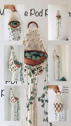 the instructions for how to make a macrame pot holder with plants and leaves