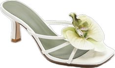 Elegant Flower Heels For Wedding, Elegant Spring Wedding Shoes With Flower Design, Elegant Spring Wedding Sandals, Elegant Spring Wedding Shoes, Elegant Spring Heels, Chic Wedding Heels With Flower Detail, Elegant Formal Flower Sandals, Feminine White Sandals For Evening, Elegant Flower-shaped Evening Heels