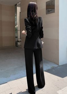 Elevate your wardrobe with our Megan Double Breasted Blazer Wide Pants Suit. This two-piece set features a sophisticated and exclusive design with a double-breasted blazer and wide-leg pants. Perfect for any occasion, this black suit exudes elegance and taste. Blazer: Double Breasted closure Notched lapels Long sleeves Front flap pockets Pants Zip fly with button closure Side slant pockets Regular length - Polyester, spandex- Item #43199- Women's blazer & pants suit two-piece set SIZE INFO XS=US Black Formal Office Sets, Black Formal Sets For Office, Chic Black Semi-formal Set, Elegant Black Sets For Workwear, Chic Tailored Double-breasted Sets, Tailored Two-piece Set For Office, Tailored Two-piece Office Set, Tuxedo Style Long Sleeve Office Wear Sets, Two-piece Tailored Office Sets