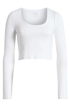 A knit staple top serves sass with an abbreviated silhouette and a body-hugging fit. 16 1/2" length (size Medium) Scoop neck Long sleeves 95% rayon, 5% spandex Hand wash, dry flat Imported Closet Basics, Staple Tops, Belly Shirts, White Long Sleeve Shirt, Basic Long Sleeve, Christmas 2024, Gift List, Fabric Gifts, Nordstrom Store