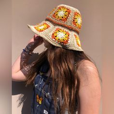 Nwt. Steve Madden Crochet Bucket Hat. Cream, Orange Yellow & Brown. One Size. Bring Your Own Sunshine With This Dreamy Little Thing! Adjustable Bucket Hat For Beach In Fall, Adjustable Bucket Hat For Fall Beach Outings, Casual Crochet Hat For Beach In Fall, Orange Brimmed Spring Hat, Casual Crochet Hat For Beach, Orange Short Brim Hat For Spring, Spring Orange Hat, Casual Orange Crochet Hat For Beach, Retro Spring Sun Hat Cap