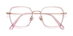 Pink-Rose Gold Oversized TR90 Square Eyeglasses - Kelly Rose Gold Eyeglasses For Women, Pink Square Glasses, Pink Prescription Glasses, Pink Glasses Frames, Rose Gold Glasses, Glasses Inspo, Glasses Inspiration, Big Glasses, Pink Eyeglasses