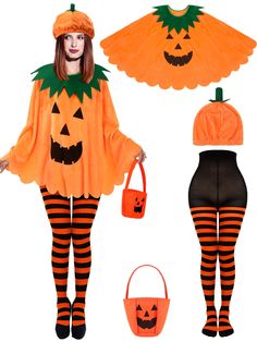 PRICES MAY VARY. Funny Halloween Costume Set: you will receive 4 pieces of adult pumpkin costumes, including 1 piece of pumpkin poncho, 1 piece of candy bag, 1 piece of pumpkin hat and 1 pair of yellow and black striped tights; With this fun pumpkin set, your holiday party will be even more exciting Fine Workmanship: this pumpkin poncho costume is mainly made of velvet fabric, which is soft, comfortable, lightweight, foldable, fine in workmanship, neat in stitches and not easy to tear Designed f Adult Pumpkin Costume, Poncho Costume, Cosplay Clothes, Tights For Women, Pumpkin Costume, Striped Tights, Cloak, 1 Piece, Tights