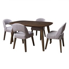 a dining table with four chairs around it