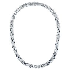 This Cartier Maillon Panthere 3-row Diamond Necklace is 18 inches in length and weighs 56.20 DWT (approx. 87.4 grams). It contains 240 round diamonds weighing an approximate total of 1.95 carats. Circa 1996. Link Necklace, Cartier, Round Diamonds, The Row, Diamond Necklace, Jewelry Necklaces, White Gold