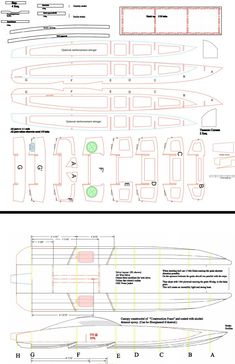 the plans for a boat are shown in two separate sections