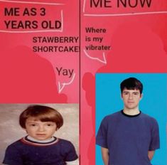 two pictures of young boys and one has an ad for strawberry shortcake on it