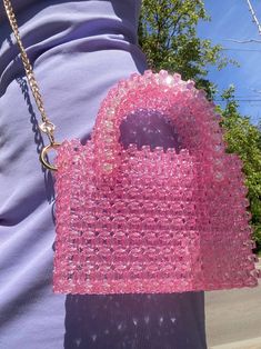 "Tote" bag - available for purchase - golden chain included - can hold a phone and other important things - production time: 5-7 days Hand Beaded Bag, Golden Chain, Pink Beaded, Beaded Bag, Pink Beads, Bag Handmade, Beaded Bags, Handmade Accessories, Hand Beading