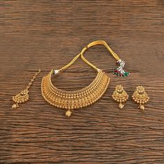 zohraArts Gold-Plated Indian Jewelry temple Choker Set with Necklace and Earrings.  Indian Bridal Traditional Temple One Gram Jewelry Set. Gorgeous 24 K gold plated. Earrings: Pushback Necklace Closure: adjustable via a handmade chord ( slide lock) Highest quality and craftsmanship Ready to ship from New Jersey, United States Gold Necklace Set Indian Bridal Jewelry, Gold Choker Necklace Indian Bridal Set, Gold Choker Necklace Set Kameswari Jewellers, Gold Necklace Set With Earrings, Gold Kundan Choker For Rituals, Kundan Necklace With Zari Work For Rituals, Bollywood Style Jewelry With Zari Work For Rituals, Kundan Chandbali Jewelry Set For Rituals, Heavy Gold Choker For Rituals