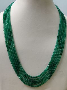 Name Of Stone                         : Green Onyx  Cut                                              : Faceted Color                                           : Green / Light Green  Shape                                          : Roundel Beads Size                                  : 3.5 - 4.5 mm approx. Number of Strand                     : 5 Lines  * Cut & Polished in India * 100% natural & genuine * Measurements & weight are close approximations * We take order work as well. Feel free to con Gemstone Beaded Necklace, Gold Necklace Set, Onyx Bead, Jewelry Design Necklace, Cool Necklaces, Green Onyx, Girly Jewelry, Multi Strand Necklace, Green Light