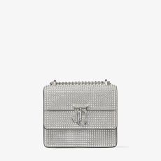 Silver Suede Shoulder Bag with Crystal Embellishment | VARENNE SHOULDER/XS | Summer 2022 collection | JIMMY CHOO High-end Silver Rectangular Shoulder Bag, Luxury Satchel Shoulder Bag With Silver-tone Hardware, Luxury Leather Embellished Shoulder Bag, Luxury Embellished Leather Shoulder Bag, Luxury Silver Bag With Chain Strap, Luxury Silver Bags With Chain Strap, Luxury Silver Shoulder Bag With Palladium Hardware, High-end Silver Shoulder Bag With Palladium Hardware, Luxury Shoulder Bag With Silver-tone Hardware