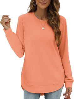 PRICES MAY VARY. [Fabric]: 90%Polyester 10%Spandex.Elasticity,Warm,so velvety soft and Comfortable to Wear [Style]: Crew neck,Curved Hem,high low side split design, basis solid color,loose fit,tunic tops,length enough to cover your hips,hide your belly [Match]: This high low tops is perfect for layering or on its own.Easily to pair with jeans, leggings,stretch pants, boots to complete your fashion look [Occasion]: The curved hem gives it a flattering and feminine fit.Suitable for daily wear, hom Tops To Wear With Leggings, Fitted Tunic Tops, Curved Hem Top, Pants Boots, Wear With Leggings, Split Design, High Low Top, Sweatshirt Crewneck, Wishful Thinking