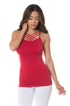 This sexy cami top features spaghetti straps, solid color, sleeveless and crisscross design. One Size best fits sizes 0-10 Spaghetti Straps Ultra Soft Stretchy Knit 92% Nylon, 8% Spandex FINAL SALE Athleisure Jacket, Layering Cami, Spaghetti Strap Tank Top, Tank Top Cami, Cami Tanks, Sheer Blouse, Cami Top, Wholesale Fashion, Cami Tops