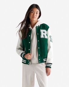 Womens Vintage Varsity Jacket Collegiate Aesthetic, Vintage Varsity Jacket, Slim Sweatpants, Vintage Varsity, Varsity Jackets, Sweatsuit Set, Sweat Dress, Sweat Set, Leather Sleeve