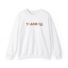 Ideal for any situation, the Thankful unisex heavy blend crewneck sweatshirt is pure comfort. These garments are made from polyester and cotton. The collar is ribbed knit, so it retains its shape even after washing. There are no itchy side seams on these sweaters.  .: Made with a medium-heavy fabric blend of 50% cotton and 50% polyester (8.0 oz/yd² (271.25 g/m this sweatshirt feels cozy and is the perfect choice for those colder months. .: The classic fit along with the crew neckline deliver a c