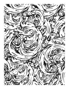 an abstract drawing in black and white with swirls on the bottom, surrounded by smaller circles