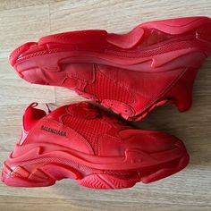 These Red Triple S Are New And 100 Percent Authentic. Designer Red Sneakers For Sports, Red Designer Sneakers For Sports, Designer Red Sneakers, Luxury Red Sneakers For Streetwear, Designer Red Sneakers With Branded Heel Counter, Designer Red Sneakers With Branded Heel, Designer Red Sneakers For Streetwear, Red Designer Sneakers For Streetwear, Balenciaga Shoes Mens