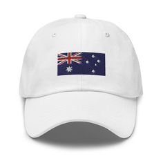 "Dad hats aren't just for dads. This Australia Flag Embroidered one got a low profile with an adjustable strap and curved visor. * 100% chino cotton twill * Green Camo color is 35% chino cotton twill, 65% polyester * Unstructured, 6-panel, low-profile * 6 embroidered eyelets * 3 ⅛\" (7.6 cm) crown * Adjustable strap with antique buckle * Head circumference: 20 ½″-21 ⅝″ (50.8 cm-53.3 cm) ----PROCESSING TIMES--- Though we do aim to ship orders the same day, processing generally takes 1-2 days. At busier times it may be 3-4 days. ---ESTIMATED SHIPPING TIMES--- North America: 3-7 business days Europe: 5-7 business days Australia, New Zealand and Oceania: 2-5 business days Asia Pacific: 7-21 business days Latin America and the Caribbean: 7-21 business days North Africa and the Middle East: 7-21 Curved Brim Hats For Sports Events, Adjustable Curved Brim Hat For Father's Day, Adjustable Dad Hat For Sports Events, White Adjustable Baseball Cap For Father's Day, White Snapback Trucker Hat For Father's Day, Father's Day White Snapback Trucker Hat, Aussie Hat, Australian Hat, Australian Flag