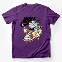 Vintage Cartoon Character Sneaker Design T-Shirt, Colorful Retro Style Tee, Urban Street Wear, Unisex Fashion Top Male T-Shirt Custom graphic T-Shirt.Customize your color Casual Crew Neck T-shirt With Cartoon Print, Casual Purple Top With Graphic Print, Purple Cartoon Print Top For Streetwear, Sporty T-shirt With Funny Print For Streetwear, Casual Purple T-shirt For Streetwear, Casual Purple Shirt With Graphic Print, Casual Purple T-shirt With Cartoon Print, Multicolor Crew Neck T-shirt For Streetwear, Sporty Purple T-shirt With Graphic Print