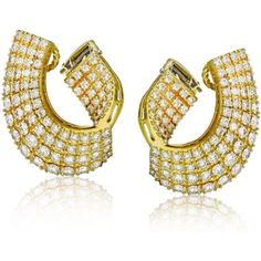 18K Yellow Gold 10 Carat Diamond Fan Clip-On Earrings The Dazzling, Yellow Gold Setting, Exquisite Design, Estate Jewelry, Types Of Metal, Clip On Earrings, Gold Diamond, Timeless Elegance, Gold Metal