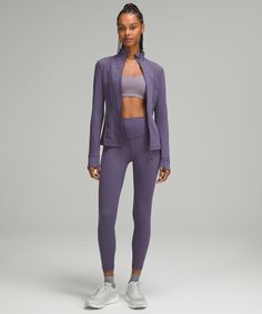 Flow, Train, Or Restore In Our Versatile Wunder Under Tights. This Version Is Made From Everlux Fabric For Quick-Drying Support. Designed For Yoga And Training. Intended To Sit Above Ankle. Back Drop-In Pocket. | Wunder Under Everlux High-Rise Tight 25" Purple Workout Outfit, Purple Workout Set, Lavender Leggings, Knitwear Sweaters, Lululemon Outfit, Men Knitwear, Lululemon Purple, Cardigan Pink, Workout Sets