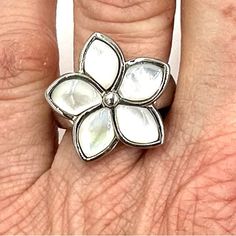 New Without Tags Sd Steel By Design Stainless Steel Mother Of Pearl Shell Flower Power Ring Size 9.5. What A Pretty Ring For Spring And Summer. Won’t Tarnish Or Fade Either As It’s Made Out Of Stainless Steel! Perfect New Condition From Smoke Free Home White Flower Ring For Spring, Spring White Flower Ring, Spring White Flower Shaped Ring, Pretty Ring, Power Ring, Pearl Shell, Pretty Rings, Design Silver, Womens Jewelry Rings