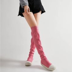 Materialthese Over The Knee Boots Are Crafted From Stretch Microfiber With A Smooth Touch, Which Ensure They're Water-Repellent. Measurementthey Sit Atop A 1" Sturdy Flat Heel, You Can Wear Them For Long Time Standing Or Walk. Shaft Height: 20.86"/53cm; Top Opening 14.56"/37cm. Highlightblack/Milk, Contrasting Toecap, Thigh-High, Slip-On Style, Round Toe, Flat Rubber Sole. Comfortablesoft Cushioned Insole Increases Comfort And Relaxation; With Durable And Non-Slip Rubber Sole, You Can Walk Firml Trendy Pink Knee-high Boots With Round Toe, Pink Knee-high Boots With Round Toe For Fall, Trendy Knee-high Boots For Spring, Trendy Pink Knee-high Boots For Spring, Casual High-top Knee-high Boots For Fall, Trendy Pink Knee-high Boots For Fall, Casual Stretch Boots With Round Toe, Casual Fitted Thigh High Boots, Pink Knee-high Boots For Fall