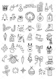 hand drawn christmas doodles on white paper stock photo, images and royalty photos