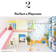 the children's playroom is decorated in pastel colors